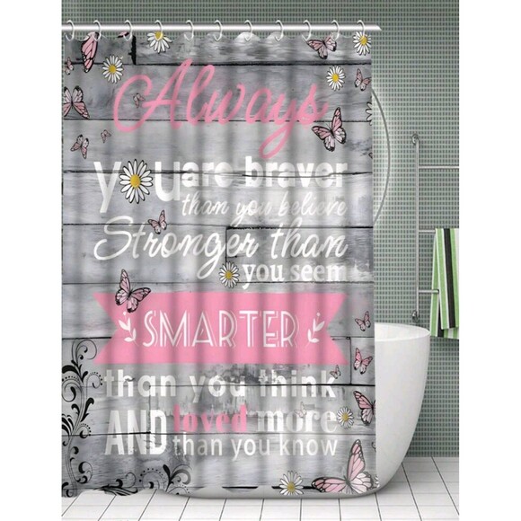 4-Pcs. Inspirational Quotes Shower Curtain Set - Picture 2 of 11